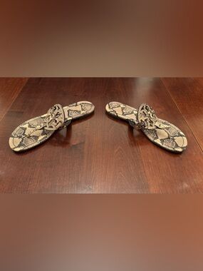 Tory Burch Miller Stamped Snake Printed Leather Sandals Flats